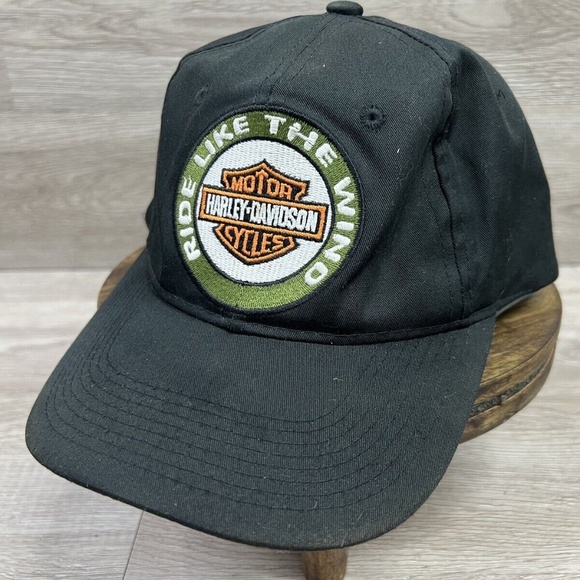 Harley Davidson Logo Ride Like The Wind American Needle Black Hat Cap Vintage - Picture 11 of 12